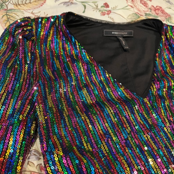 Rainbow sequin Taylor Swift style party dress by BCBG Maxazria size xxs - Picture 4 of 8